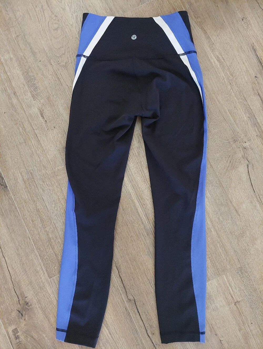 Lululemon Kick Serve Sweat Colorblock Side-Stripe Leggings Black Blue Size 4